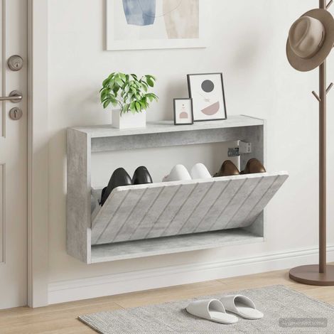 vidaXL Wall-Mounted Shoe Cabinet ZWOLLE 71 x 17 x 43 cm Concrete Grey (1/5)