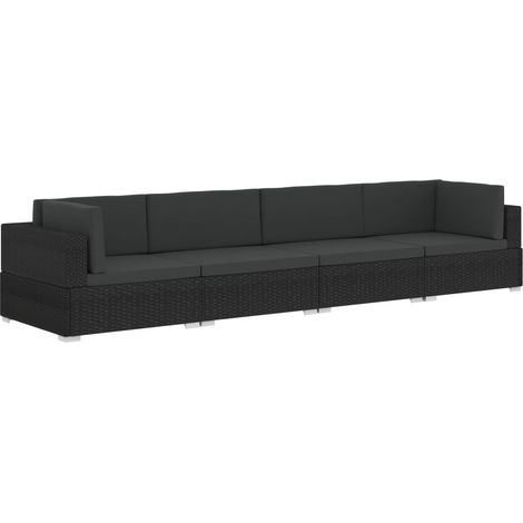 Gartenmöbelset 4 Teile mit Kissen Geflochtene Rattan Schwarz