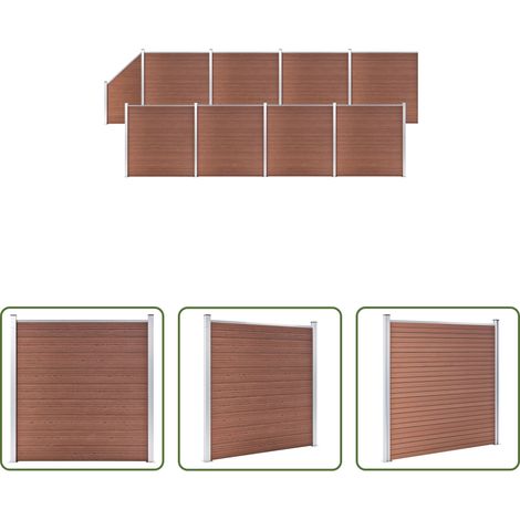 vidaXL Holz-Kunststoff-Zaun - WPC Zaun-Set 8 Quadrate + 1 Schräge 1484x186 cm Braun (1/5)