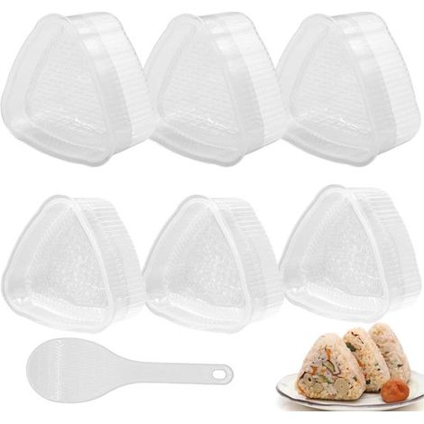 Juego de moldes para bolas de arroz y sushi，Juego de 7 piezas: 3 moldes (7,67,64,2 cm) + 3 moldes (6,66,63,8 cm) + 1 cuchara para arroz (1/5)