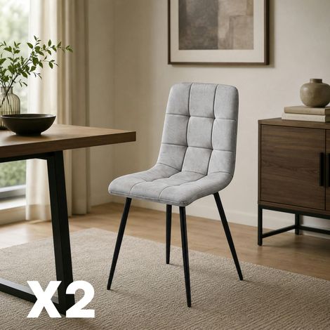 Chaise en tissu gris clair motif damier (lot de 2) LORA (1/5)