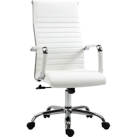 Fauteuil de bureau ergonomique avec roulettes 360° et pieds en acier, revêtement simili cuir blanc, charge 120 kg (1/5)