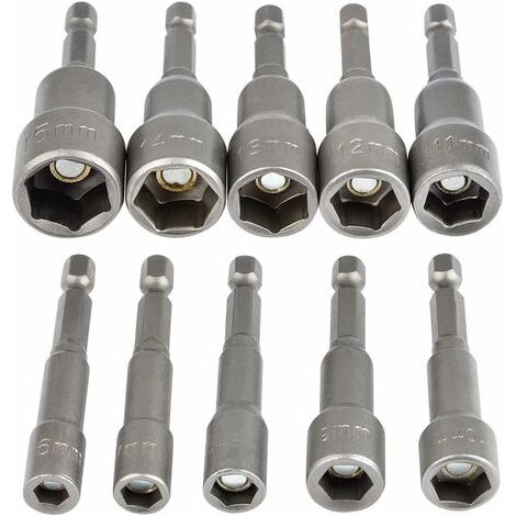 BUNTHAUS Douille Hexagonale Magnétique 10Pcs Douille Visseuse à Choc 6-15mm, Clés à Douille Magnétique Hexagonale Douille Set Magnétique 1/4 Hexagonale Douille Prise Adaptateur Outil (1/5)