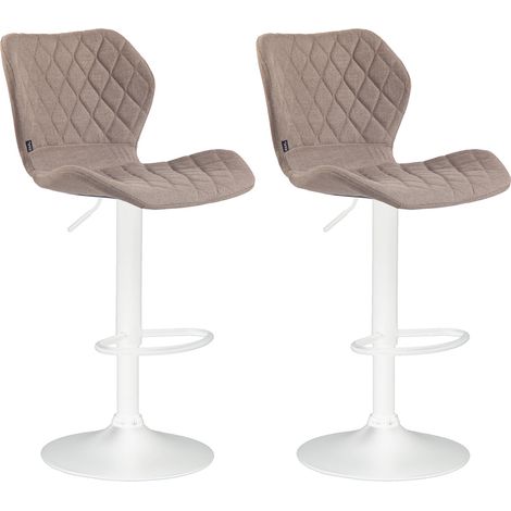Conjunto de 2 taburetes de bar con costura decorativa en forma de rombos en tela color topo y metal blanco 100004123