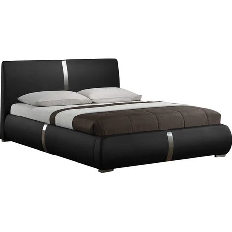 Lit double 140 x 190 cm en simili noir et métal + sommier fixe - EDEN (1/5)
