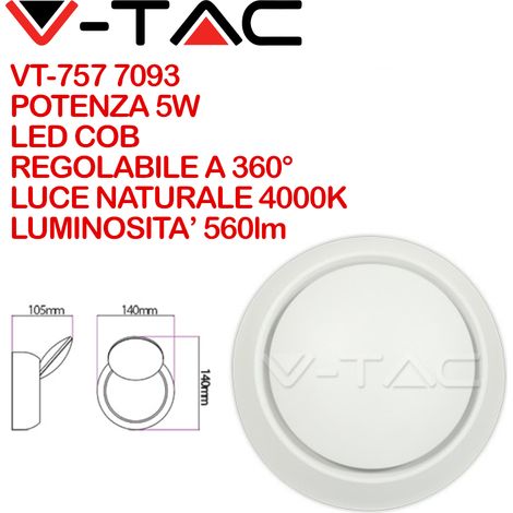Lampada da muro Led COB 5W forma circolare colore bianco V-TAC VT-757 4000K (1/5)