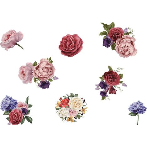 Sticker mural pivoine rose pour salon et chambre, peinture décorative amovible (1/5)