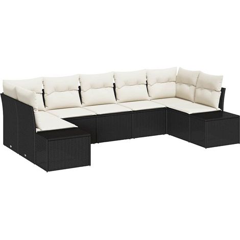 Garden Sofa Set with Storage 7 pcs Black and Cream Poly rattan vidaXL