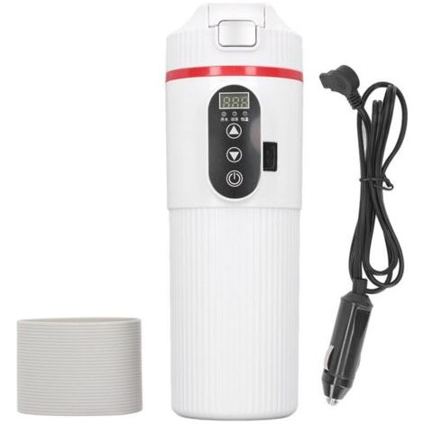Bouilloire électrique de voiture 500ml, tasse chauffante en acier inoxydable, affichage Intelligent de la température, tasse avec allume-cigare blanc