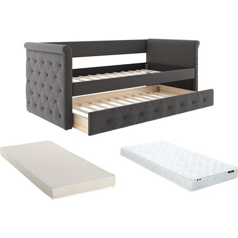 Divano letto a scomparsa 2 x 90 x 190 cm + Materasso Tessuto Grigio - LOUISE (1/5)