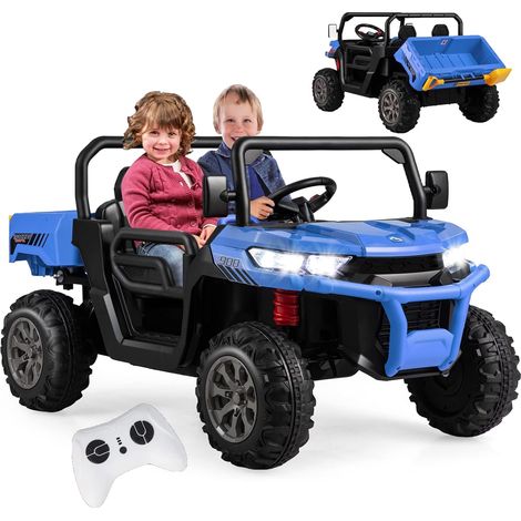 GOPLUS Camion à Benne Basculante avec Télécommande, Véhicule électrique avec Démarrage Lent et Pneus Résistants, Camion de Construction avec Musiques Intégrées, Port USB, MP3 (Bleu) (1/5)