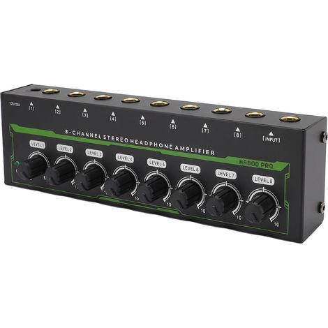 Amplificateur de casque 8 canaux avec amplification fine du signal, contrôle du volume, prise jack 6,35 mm, répartiteur stéréo pour casque (prise UE). (1/5)