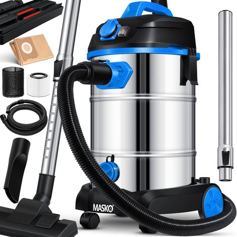 Masko® Industriestaubsauger Staubsauger Nass Trocken Sauger Edelstahl max. 1800W Blau