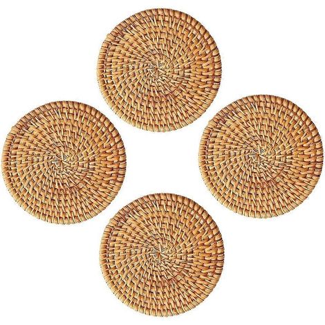 Set de table rond tissé, lot de 4, en rotin, style vintage, antidérapant, résistant à la chaleur et isolant. (1/5)