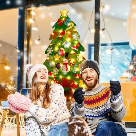 Feutre Arbre de Noël,Sapin Feutrine,Sapin de Noël Décoration avec Ornements détachables Cadeaux de Noël pour Les Enfantsavec LEDs (1/4)