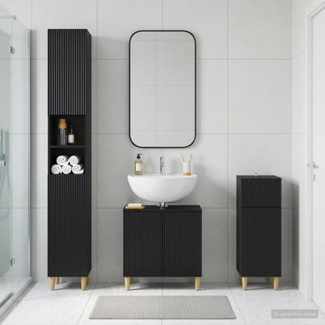 vidaXL 3 Piece Bathroom Cabinet Set ARNHEM Black Engineered Wood (1/5)