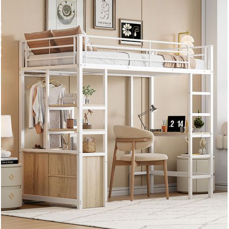 MEUBLIV Hochbett 90x200 cm weiß – Schreibtisch, Stauraum und USB, ohne Matratze (1/5)