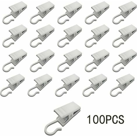 100 pinces à rideaux, crochets, lampes et décorations de fête en métal (blanc) (1/4)