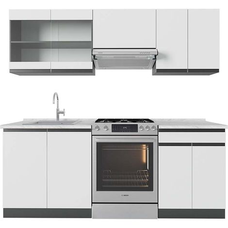 Cucina componibile R-Line, Bianco/antracite, 200 cm , PL Marmo, Vicco (1/5)