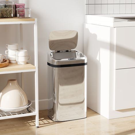 Bidon poubelle 30 litres avec capteur d’ouverture et fermeture automatique, dimensions 33x25x57.5 cm, couleur argent. (1/5)