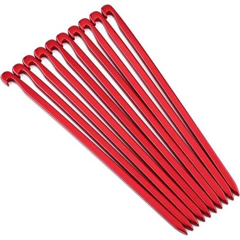 10 piquets de tente de 16 cm de long, en alliage d'aluminium robuste et léger, pour le camping, la randonnée et la survie en cas d'urgence (rouge) (1/4)