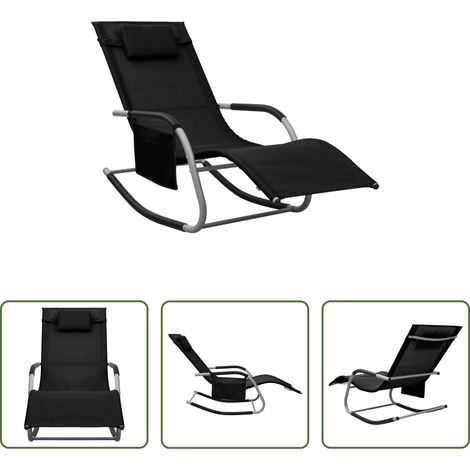Transat plage -  Chaise longue textilène noir et gris (1/5)
