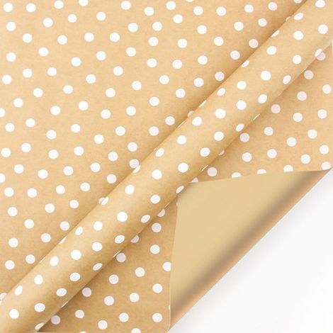 Rouleau Papier Cadeau Kraft - 43 x 100 cm - Motif Pois Blanc - Pour Anniversaire Noel Fêtes - 2 Pièces (1/5)
