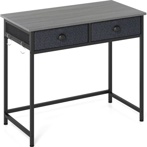 COSTWAY Space Saving Computer Desk with Foldable Fabric Drawers Metal Frame Study Table Grey (1/5)