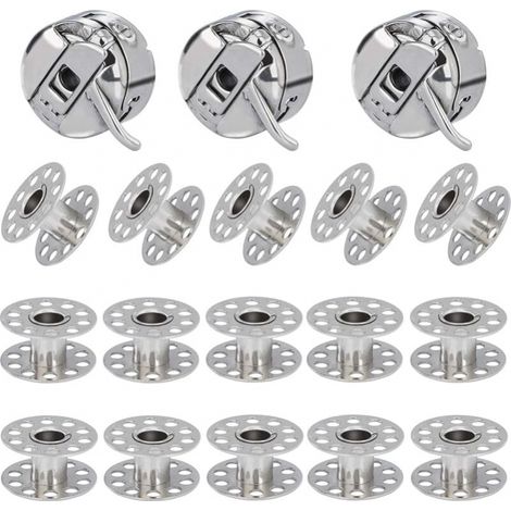 3 Pièces Boîte à Canette pour Machine à Coudre, 15 Pièces Bobine en Métal, Compatible pour Singer Janome Brother Machine à Coudre Domestique Standard (1/4)
