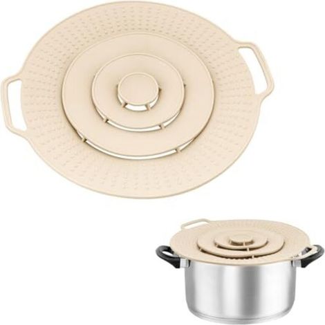 Paraspruzzi in silicone, set da 2, diametro 15–25 cm, colore beige, per pentole e padelle