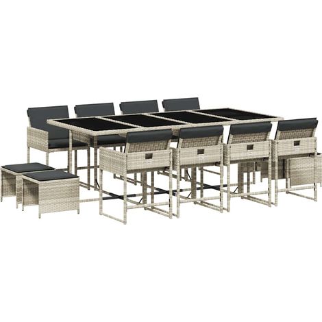 Maison Exclusive - 13-tlg. Garten-Essgruppe mit Kissen Hellgrau P
