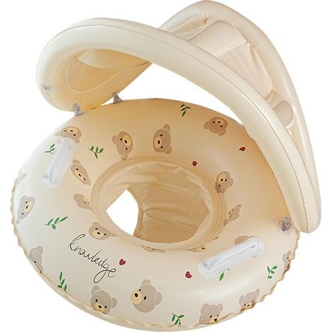 Bouee Bebe Flottant avec Parasol, Flotteur Gonflable Enfant, Bouee Bebe avec Pare Beige, Articles Gonflables Piscine pour Bain, Plage, Vacances D'été