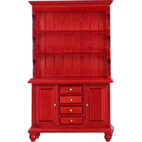 Mini étagère en bois pour maison de poupée 1:12, meuble armoire bibliothèque jouet couleur acajou (1/5)