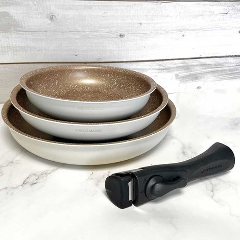Batterie de cuisine - Tous feux dont induction - ARTHUR MARTIN - AM4754 - Set de 3 poeles - 20-24-28 cm + 1 poignée amovible (1/5)
