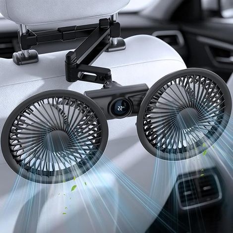 Ventilateur de Voiture pour Banquette Arrière 3 Vitesses 360° Rotation Double Tête USB Silencieux avec Écran LED Convient à la Plupart des Véhicules-KZQ (1/5)
