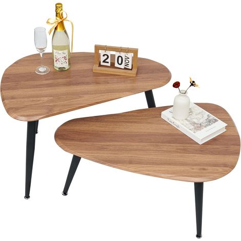 Set 2 tavolini caffè ovali legno soggiorno marroni 55 cm (1/5)