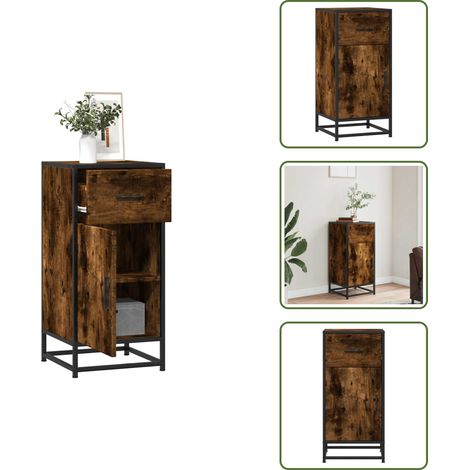 Buffet chêne fumé 35,5x35x76 cm bois d'ingénierie et métal - Buffet - Buffets - Armoire De Rangement - Meuble De Rangement De Cuisine (1/5)