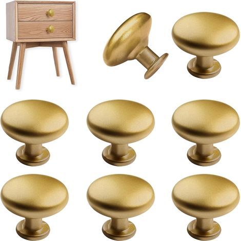 Poignées de tiroir dorées rondes ,Lot de 8 boutons vintage en alliage de zinc, poignées de meubles antiques pour tiroirs, armoires et commodes, style rétro avec vis, durables et inoxydables