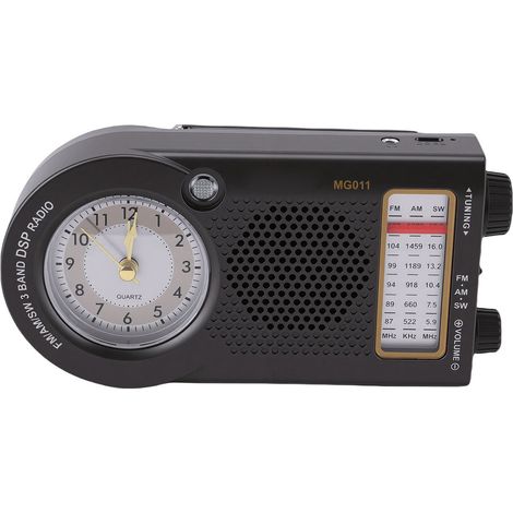 Poste radio portable à batterie rechargeable FM AM SW multibandes avec horloge enceinte 3W pour musique actualités trafic gris (1/5)