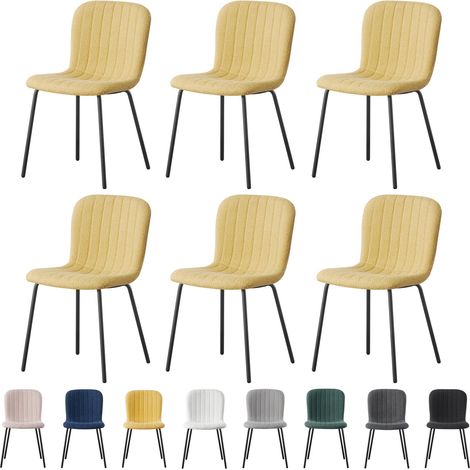 mcc direct Set of 6 Soft Fabric Dining Chairs with Upholstered Seat and Metal Legs for Dining Room, Living Room and Kitchen Room - New Bella YELLOW