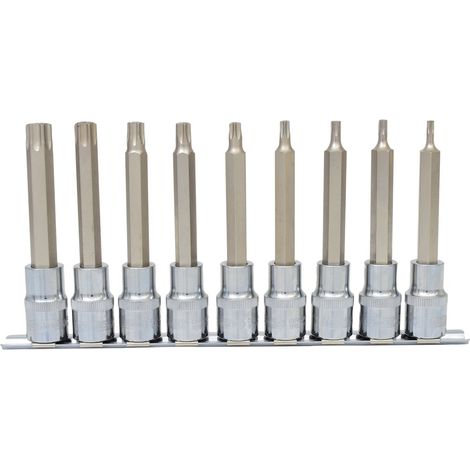 KS Tools 1/2 CHROMEplus Bit-Stecknuss-Satz TX, Bohrung, lang, 9-tlgTB20-TB60