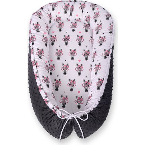Babykokon, doppelseitig, Laufstall, Wickeltuch, Premium BOBONO Minky - rosa Zebras (1/5)