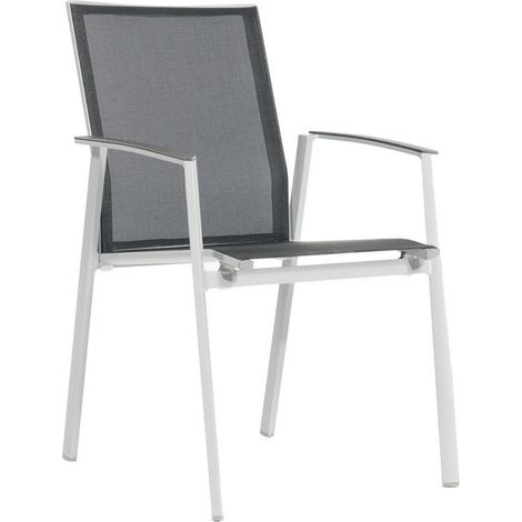 Stapelsessel Fresno Alu-Gestell silber T extilgewebe schwarz Armlehnen anthrazit-