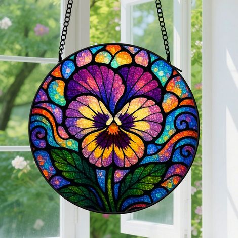 15cm Ornement attrape-soleil – Suspension vitrail pour fenêtre – Décoration suspendue pour fenêtres – Cadeau pour les amoureux des plantes – Idée cadeau pour maman ou grand-mère (1/5)