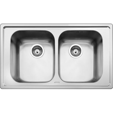 Evier encastrable 2 cuves 86x50 cm inox brossé - Smeg LP8622 (1/2)