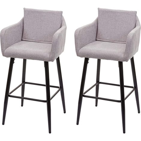 Set di 2 sgabelli da bar con poggiapiedi in tessuto grigio chiaro e metallo nero TDB04061