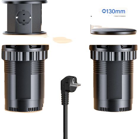 Prise Électrique Élévatrice, Design Rétractable, Ports de Charge Rapide, noir, 220V (1/2)