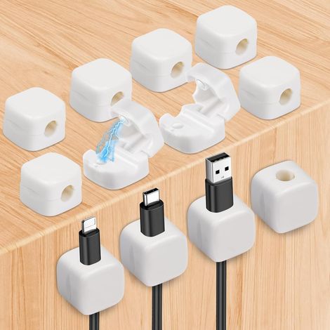 Clips Câble Organisateur Bureau, 12 Pcs d'organisateurs de câbles magnétiques, Range Câbles Silicone Fixe pour Câbles de Chargeur/Souris/Écouteur/Ustensiles de Cuisine (Blanc