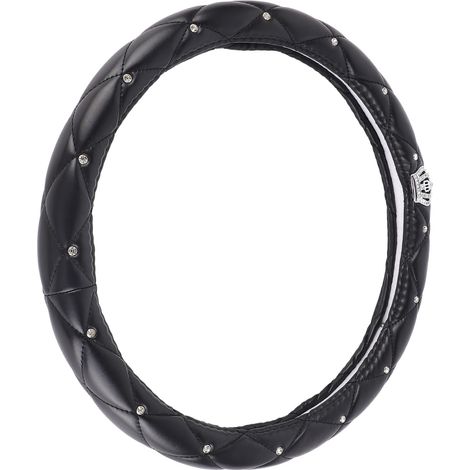 Housse de volant noire style couronne cristal, protection antidérapante pour volant de 38 cm