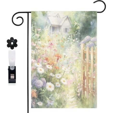 Drapeau de jardin style peinture impressionniste et fleurs de jardin 30 x 45 cm décoration terrasse et extérieur (1/5)